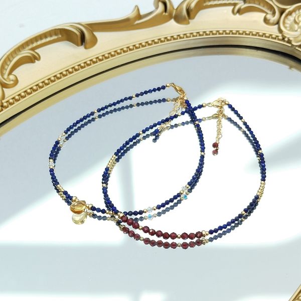 

anklets lii ji lapis lazuli citrne garnet 14k gold filled austia crystal anklet 243cm hande jewelry for women gift 230209, Red;blue
