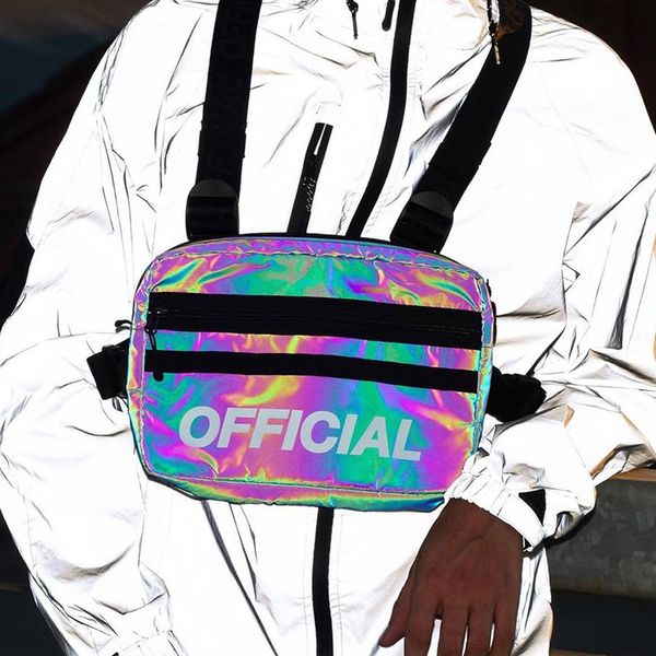 

waist bags trendy reflective chest bag man hiphop tactical chest utility bags streetwear women party light reflection chest rig pouch g172 2