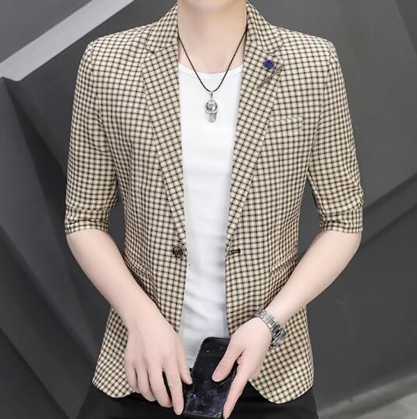 

mens suits blazers mens summer suit plaid middle sleeve jacket 230209, White;black