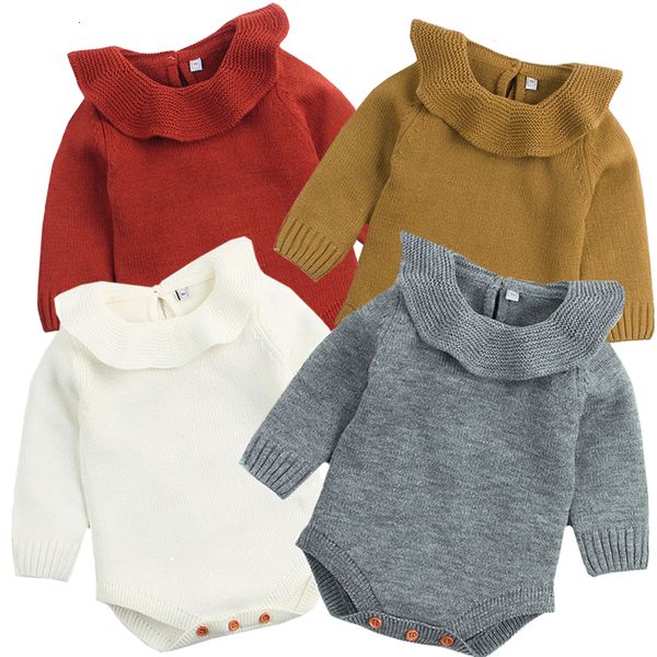 

rompers baby boy girl autumn winter clothes long sleeve solid color knitted warm romper jumpsuit born 230208, Blue