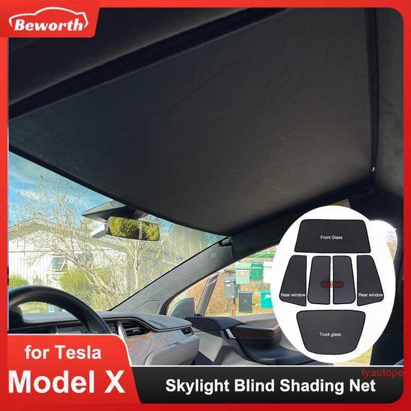 

modelx glass roof skylight sunshade for tesla model x sun shades front rear sunroof blind shading net decorative car accessories