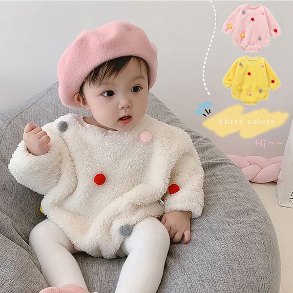 

rompers autumn and winter baby clothes warm lovely plush jumpsuit long dleeve little ball boys girls go out 230208, Blue
