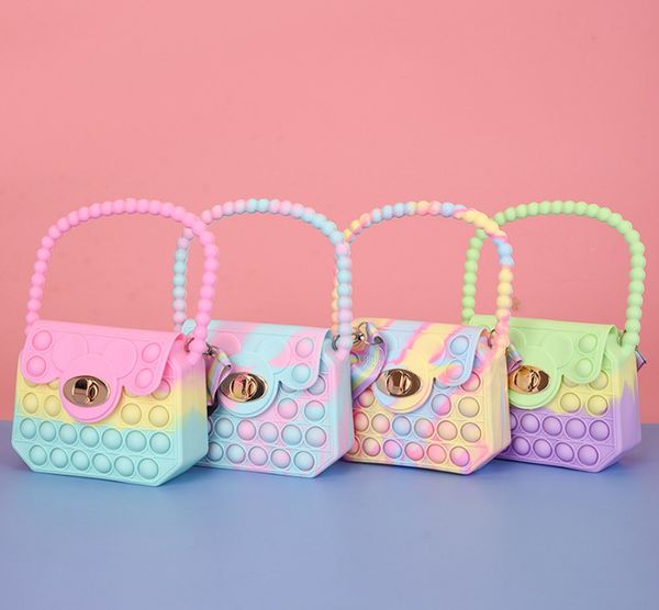 

children jelly handbags 2023 kids rainbow strap one-shoulder bag girls cartoon colorful silicone messenger bags z0039, Black