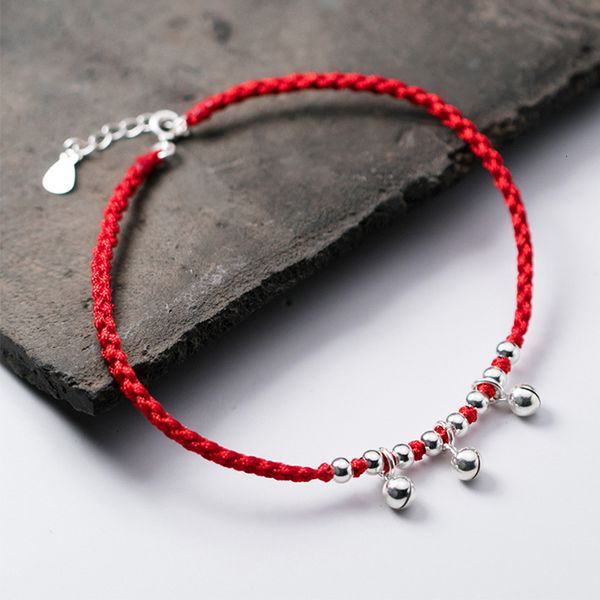 

anklets aifenao 925 sterling silver bells anklets for women handmade red thread foot chain beads ankle bracelet jewelry girl adjustable 2302, Red;blue