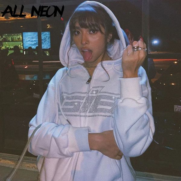 

women s hoodies sweatshirts allneon y2k fashion zipper oversized e girl vintage solid letter long sleeve black autumn outfits 230208