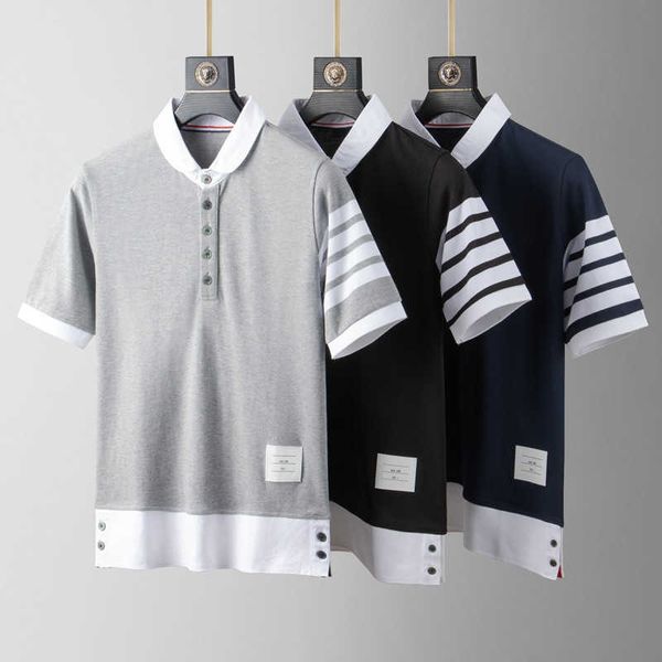 

t-shirts tom tee brown short sleeve round neck 23ss stripe leisure casual fashion designer classic polo shirt summer tb lapel t-shirt four b, White;black