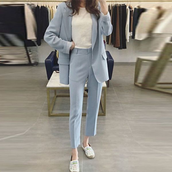 

womens two piece pants women single botton work blazer suits ol suit notched blazers jackets with trouser pieces set red pink green 230209, White