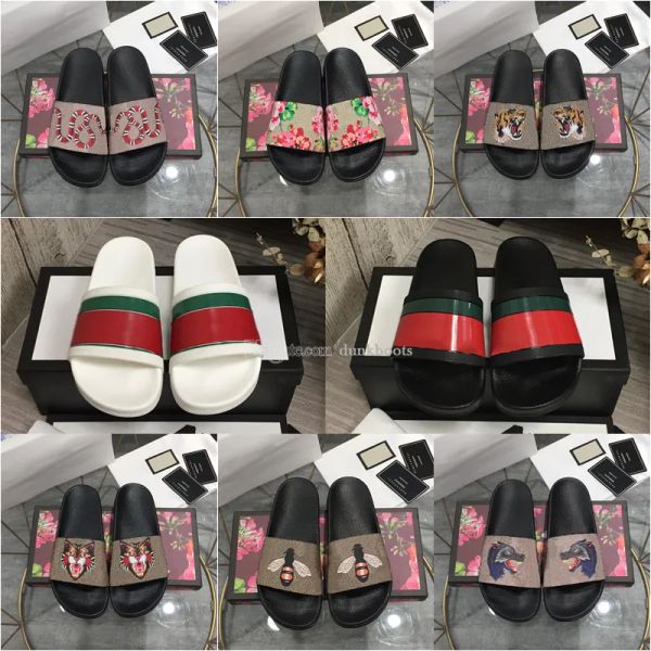 

with box designers slippers for women mens slides floral brocade flats guccis gg gear bottom tiger snaker ace bee flop flip scuffs casual fa, Black
