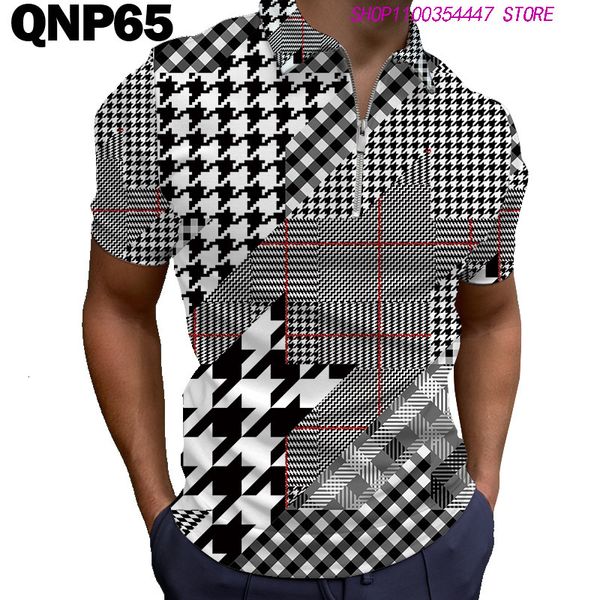 

men s polos springsummer quilting hd printing zipper polo shirt short sleeve sports slim leisure t shirt 230208, White;black