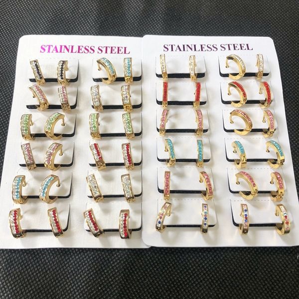 

hoop huggie random color cute jewelry small stainless steel hoop earrings for women girls wholesale 12pairs/lot 230209, Golden;silver