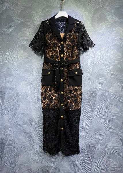 

2023 spring style floral dress,water-soluble lapel, Black;gray