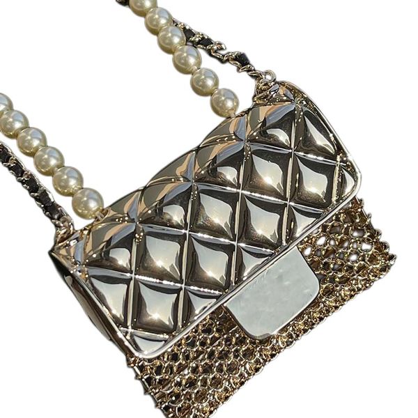 

luxury metallic chain artwork designer bag small fragrant metal cutout mini headphone bag handbag metal fashion bags designer shoulder bag w