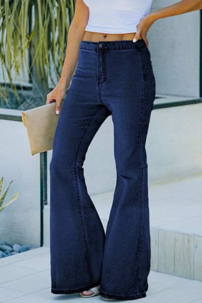

women's jeans blue high waist pockets bell 230209