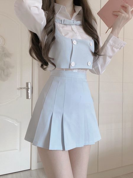 

two piece dress winter kawaii 3 skirt suit women korean fashion elegant mini set female casual y2k chic japanse 230209, White