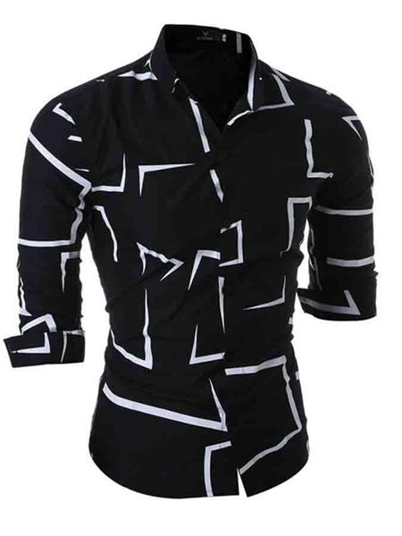 

men's casual shirts 2023 men geometry pattern texture print long sleeve street shirt m3xl 230209, White;black