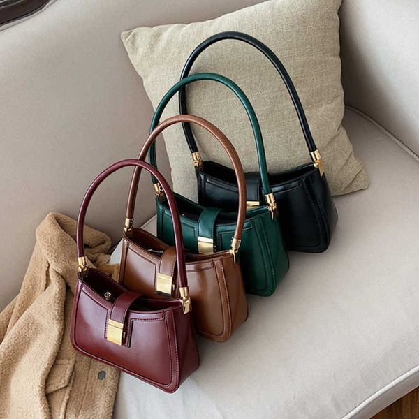 

evening bags solid color pu leather shoulder bags for women 2022 hit lock handbags small travel hand bag lady fashion bags g230208