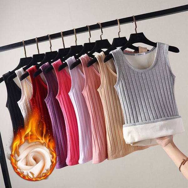 

women's tanks camis thermal shirt women sleeveless elastic velvet vest women thermal sling warm underwear women soft thermo shirt women, White