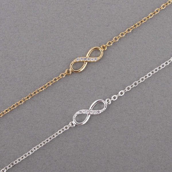 

designer bracelet jewlery for women kinematic infinity number 8 chain bracelet cz infinite men's friendship bohemian charm jewelry, Golden;silver