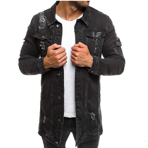 

men's jackets long ripped denim jacket spring and autumn men's fashion jacket streetwear black denim jacket men blue motorcycle ja, Black;brown