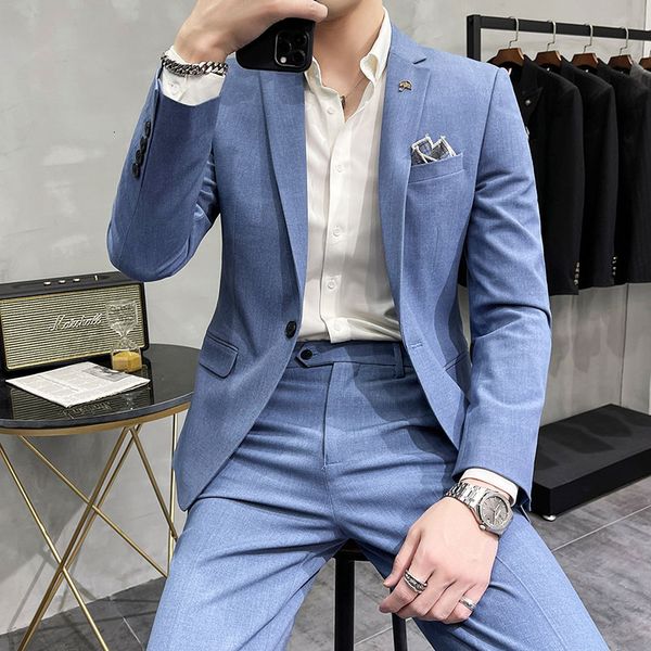 

mens suits blazers jacket with pant formal slim fit business work wedding stage tuxedo fashion men social dress 2 pieces sets 230209, White;black