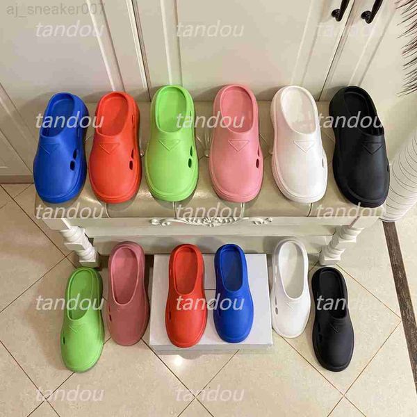 

foam rubber mules sandals designer triangle scuffs slippers fashion beach women men slip on slides quality size 35-45, Black