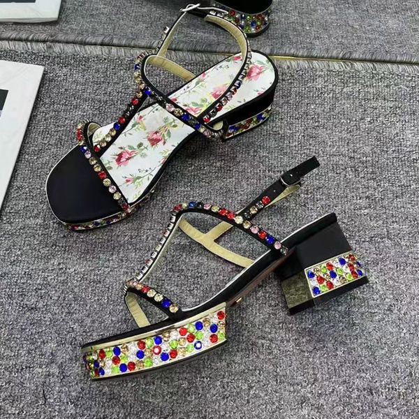 

rhinestone jewery platform sandals fashion t strap gladiators wedding party pumps lady shoes, Black