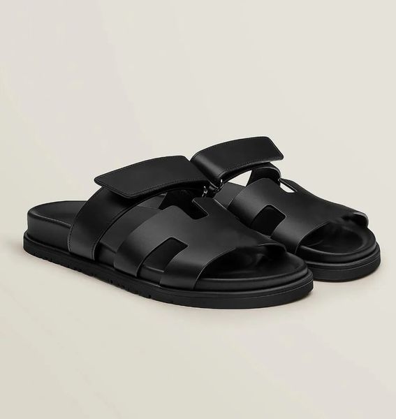 

famous life style chypre men sandals shoes calfskin leather man slippers slip on beach slide flats boys adjustable strap flip flops comfort, Black
