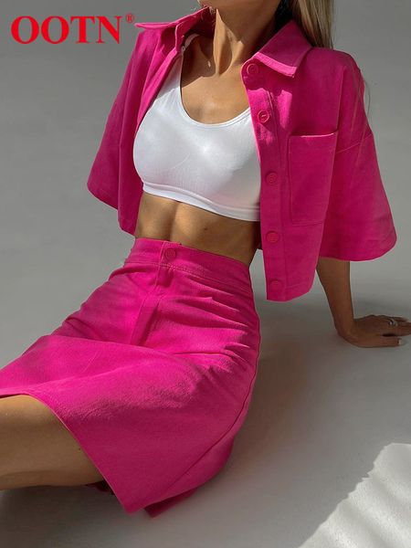 

two piece dress ootn high street 2 pieces skirts sets lapel short sleeve shirts outwear summer outfit waist aline mini suits women 230209, White