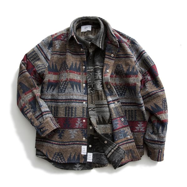 

men's casual shirts wool ameikaji retro japanese ethnic style thickened loose warm printed cotton jacket fashion coat 230209, White;black