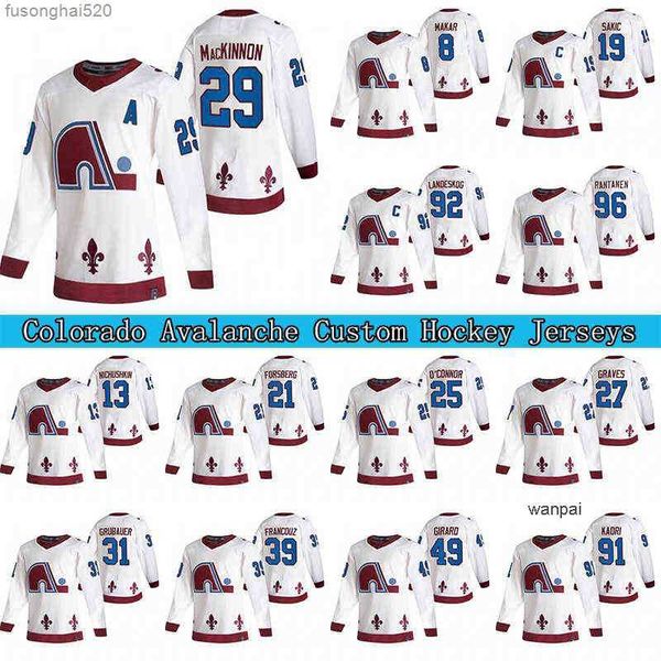 

nathan mackinnon custom colorado avalanche 2021 reverse retro jersey 8 cale makar 31 philipp grubauer 49 samuel girard hockey jerseys, Black;red
