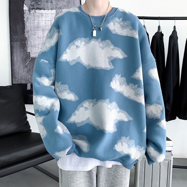 

men s hoodies sweatshirts autumn clouds hoodie fashion printing casual o neck sweatshirt streetwear loose hip hop pullover s hoody 230208, Black