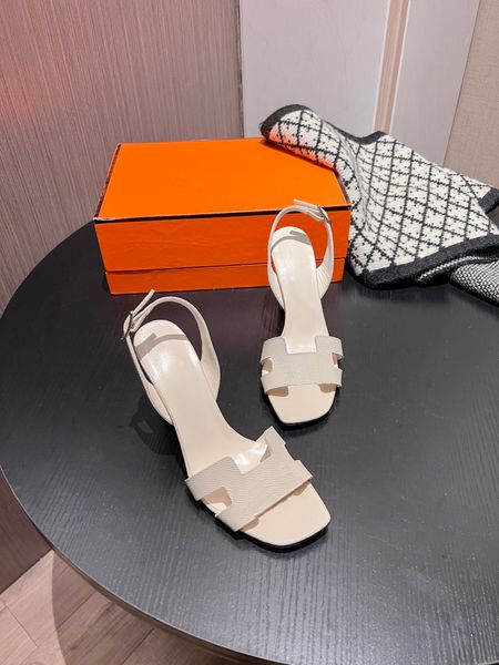 

designer summer sandals calfskin genuine leather 9.5cm high heel sandal classic sandal casual women slippers beach slides with box size 35-4, Black