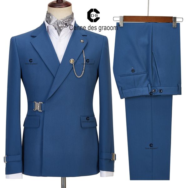 

mens suits blazers cenne des graoom men blue jacket trousers 2 pieces set metal side release buckle elegant wedding evening dress 230209, White;black