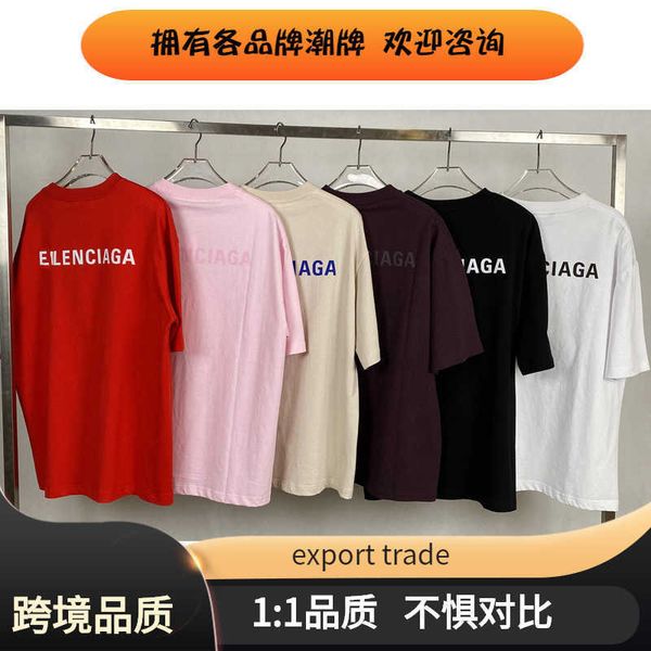 

1 1 high version paris b home front and back printed short sleeve t-shirt for men women with the same type of stall live broadcast, White;black