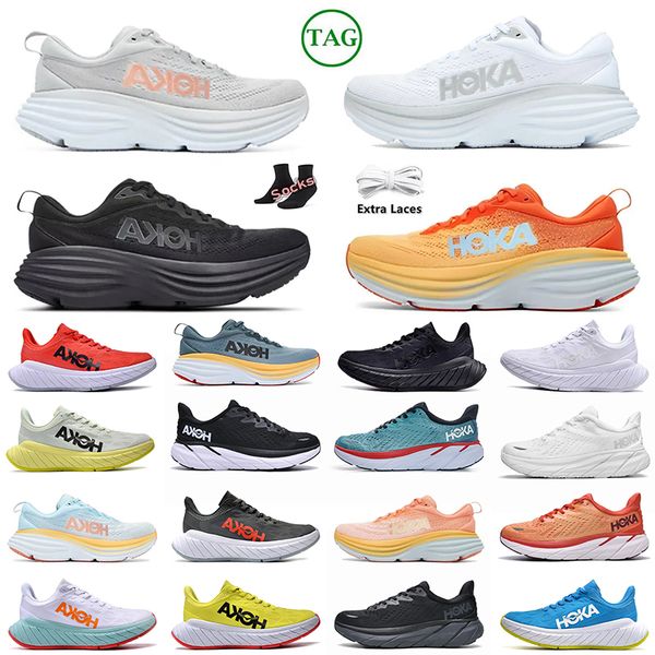 

lightweight shock absorption athletic hoka shoes bondi 8 women mens jogging trainers one low carbon x 2 clifton amber yellow harbor mist lun, White;red