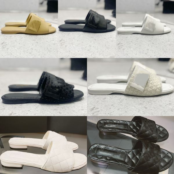 

new designer luxury women sandals diamond slipper fashion embossed summer low heel slippers slides flip flops slippers flat slides size 35-4, Black