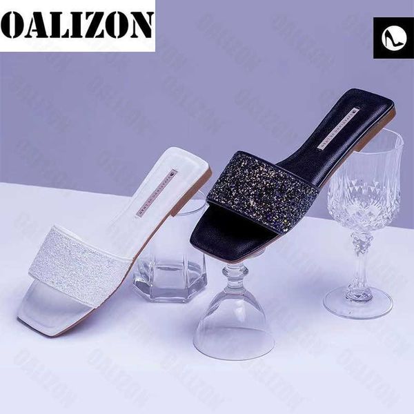 

sandals flats slippers summer square toe bling women casual slides 2022 new brand luxury fashion sandals ladies shoes beach flip flops g2302, Black