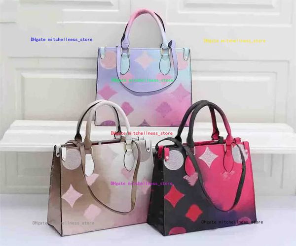 

lvs sunrise pastel onthego mm totes bag colorful women designer shoulder handbag purse on the go spring in the city collection pink coated