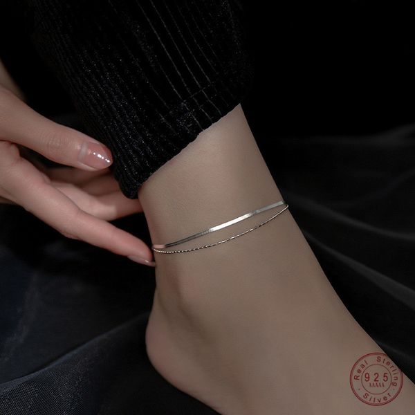 

anklets wantme 925 sterling silver simple fashion double snake bone bean charm anklet for women beach charming feet jewelry accessories 2302, Red;blue