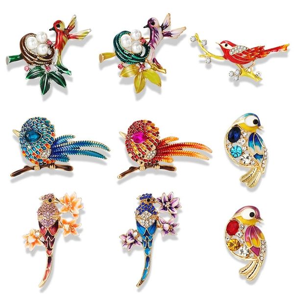 

new women fashion rhinestone enamel bird brooch cute flying animal brooch scarf buckle dress coat lapel pins gift, Gray