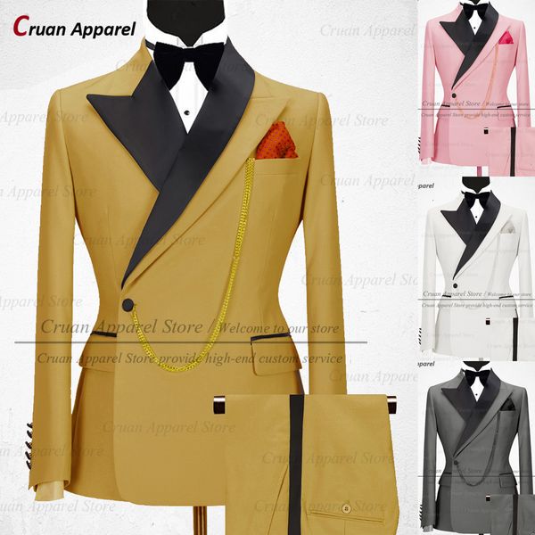 

mens suits blazers latest luxury gold men suit set slim fit groomsmen groom wedding dress tuxedo fashion designs party stage blazer pants 2, White;black