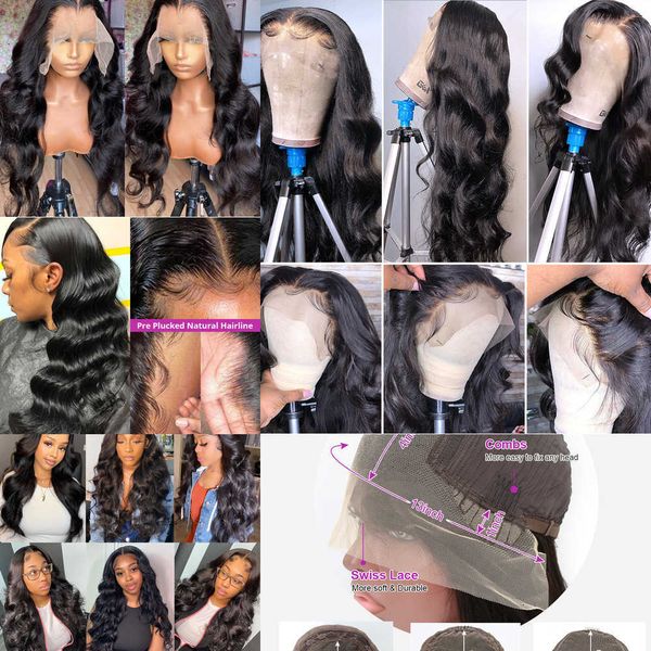 

nxy lace wigs 13x6 body wave human hair brazilian 30 40 inch water 5x5 transparent closure frontal for black women 230106, Black;brown