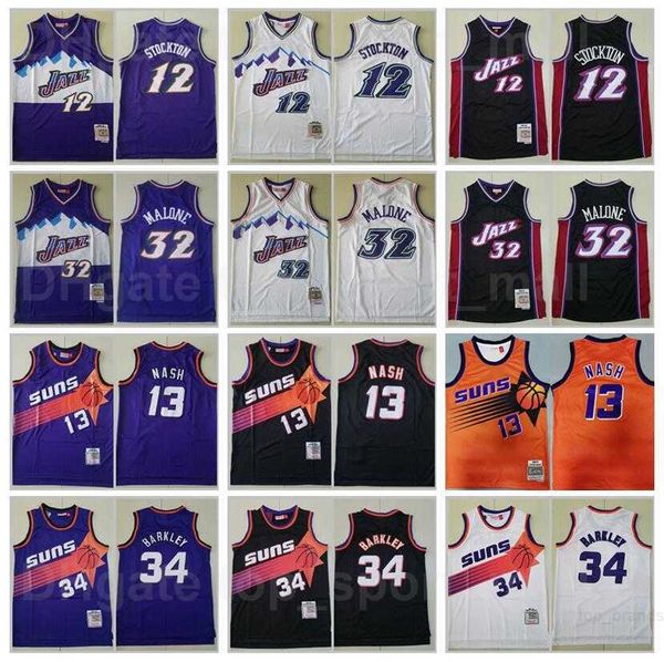 

mitchell and ness vintage basketball john stockton jersey 12 karl malone 32 steve nash 13 charles barkley 34 retro purple black white orange, Black;red