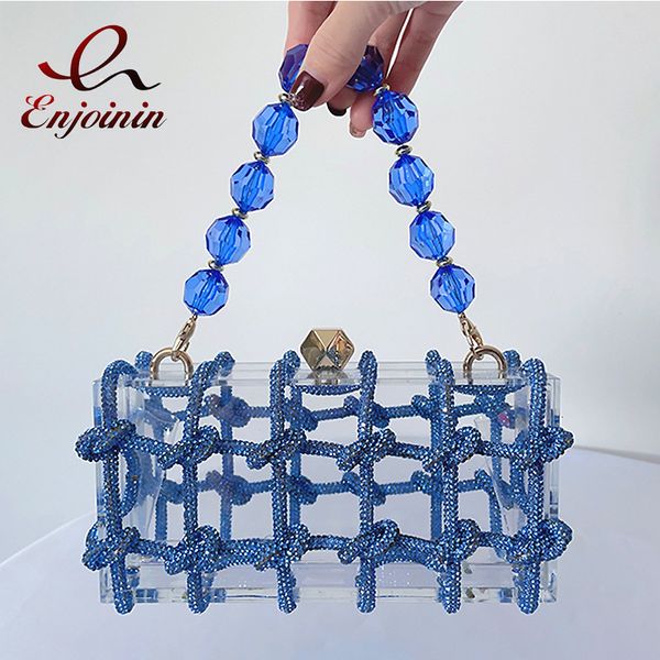 

evening bags diamond acrylic box clutch for women braided rope luxury purses and handbags wedding party bag beaded wrist strap 230208