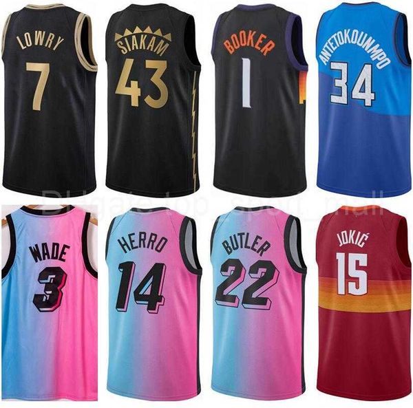 

basketball jersey city dwyane wade tyler herro jimmy butler giannis antetokounmpo nikola kyle lowry pascal siakam devin booker edition black, Black;red