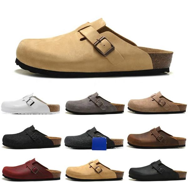 

boston clog men women designer sandals slippers leather head pull cork flats mules woody loafers for men women lazy slipper sandals brown bl, Black