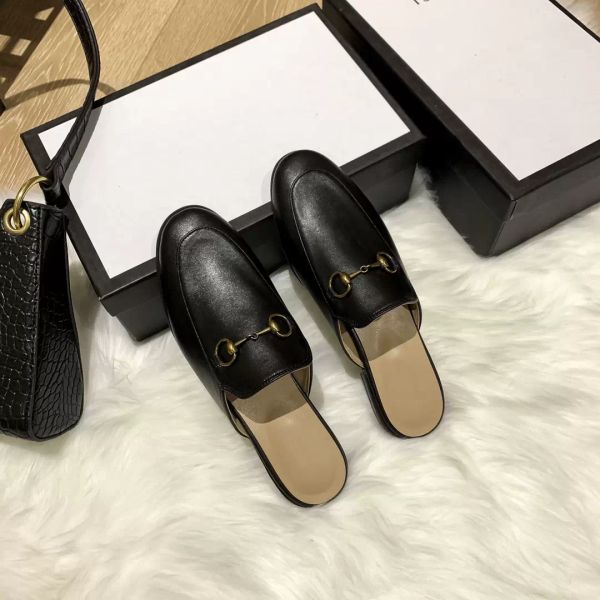 

with box designer women summer princetown lace velvet slippers mules loafers genuine leather flats with buckle bees snake pattern with bo oy, Black
