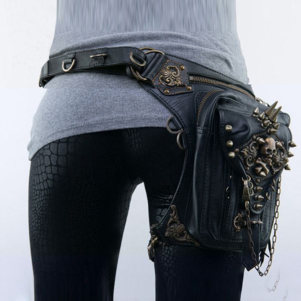

waist bags motorcycle steam punk waist leg hip belt banana messenger shoulder bag mobile phone waist bag fanny packs pack for women gothic 2