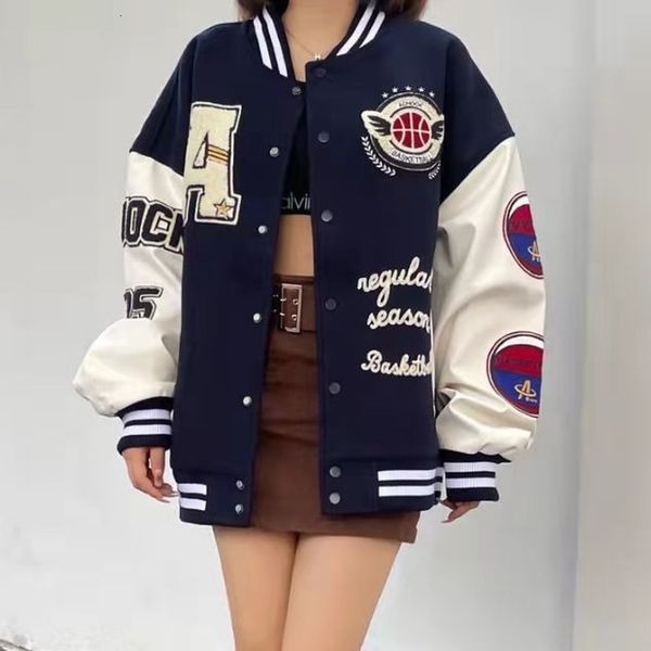 

women s jackets american retro letter embroidery flocking y2k street hip hop baseball uniform jacket female college style couple outfit 2302, Black;brown