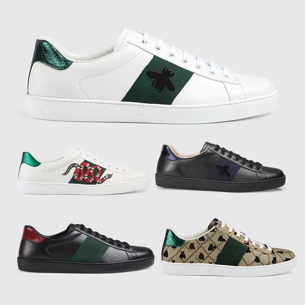 

dress shoes fashion designer casual shoe ace sneakers white leather shoes embroidery tiger bee snake red and green stripes sports shoes size, Black